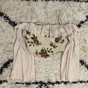 Cider Cold Shoulder Bell Sleeve Floral Canvas Tapestry Crop Top Size M